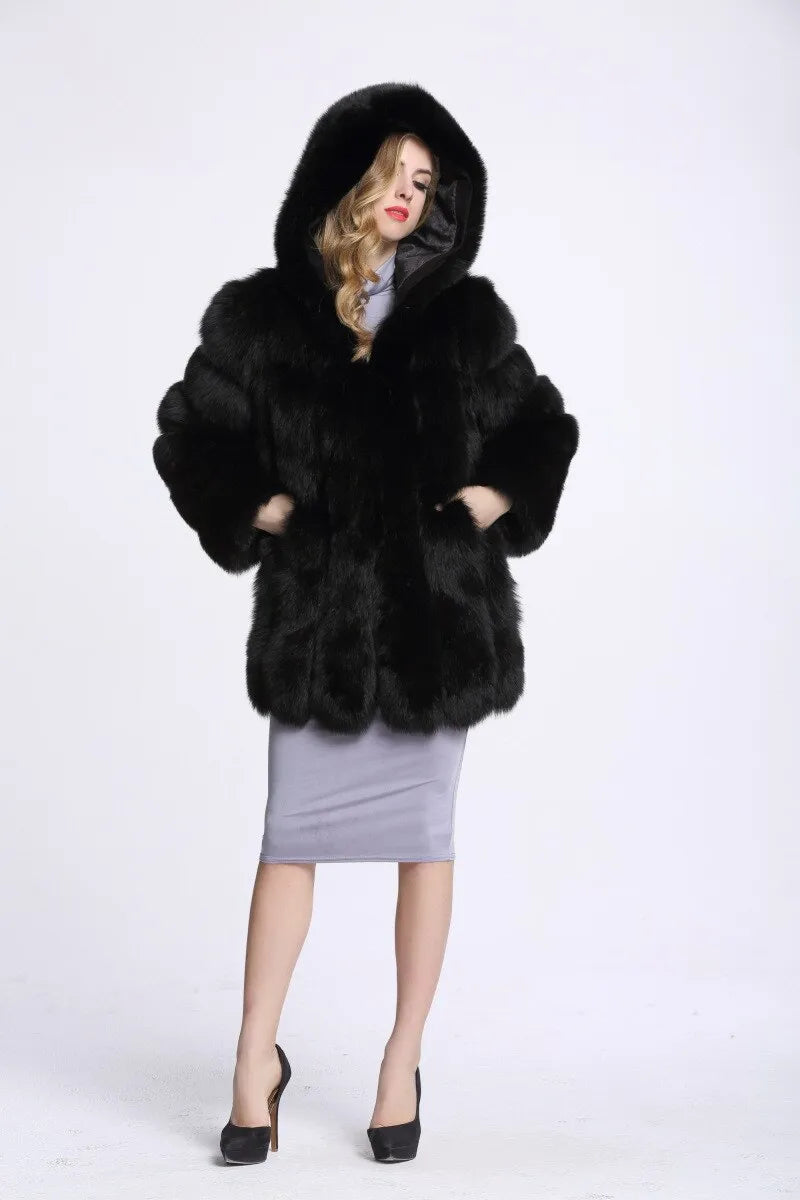 Manteau capuche fausse fourrure