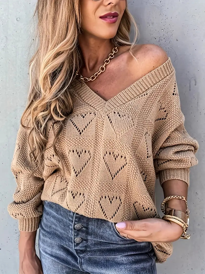 Pull tricoté ajouré à col en V
