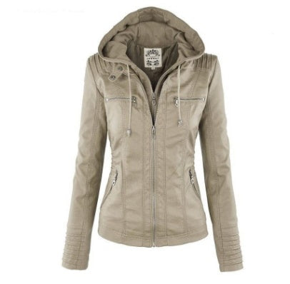 Veste Simili Cuir Capuche Femme