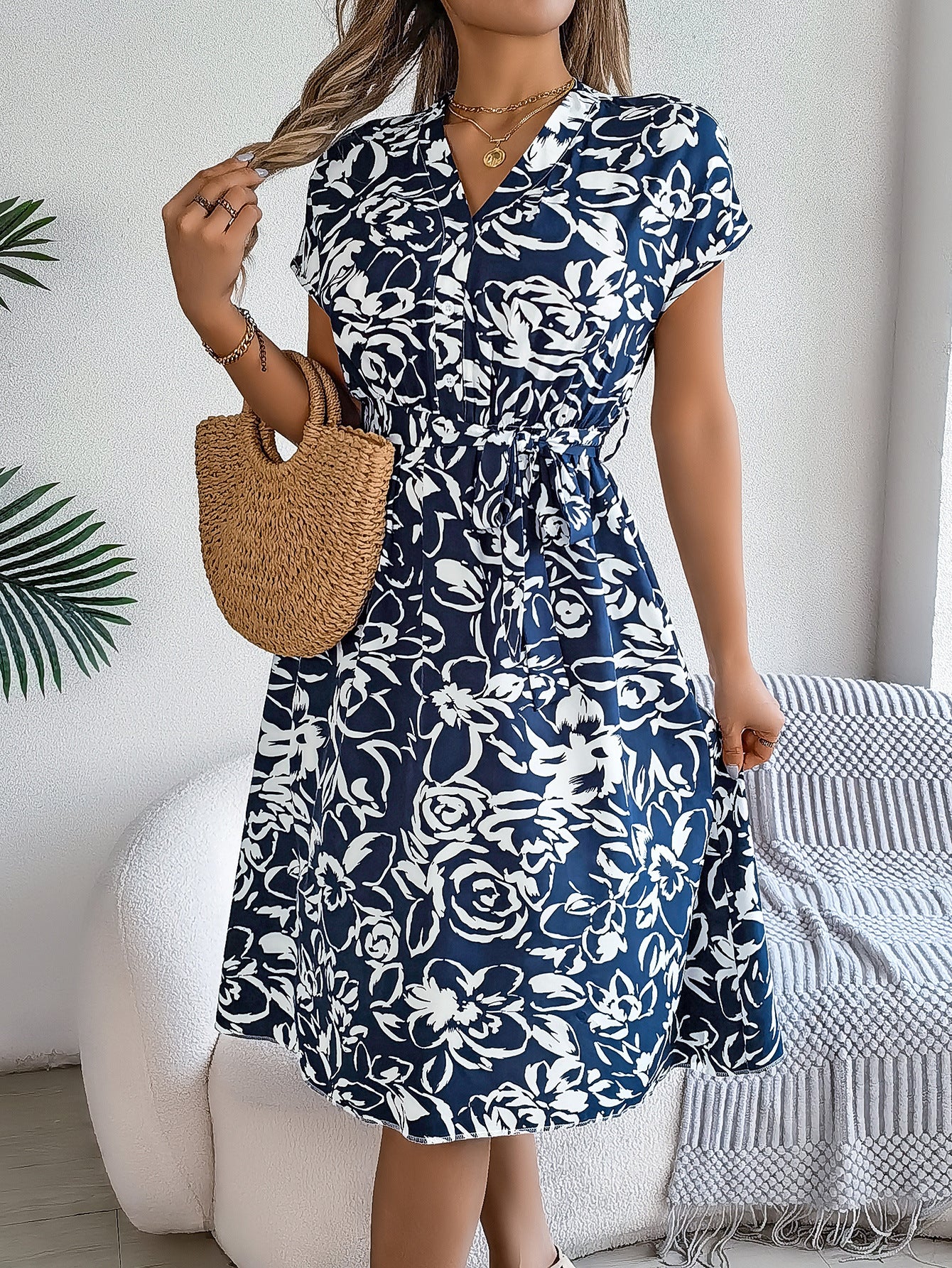 Robe Fleurie Manches Chauve-Souris