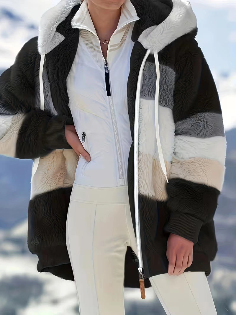 Veste teddy multicolore à capuche zippée