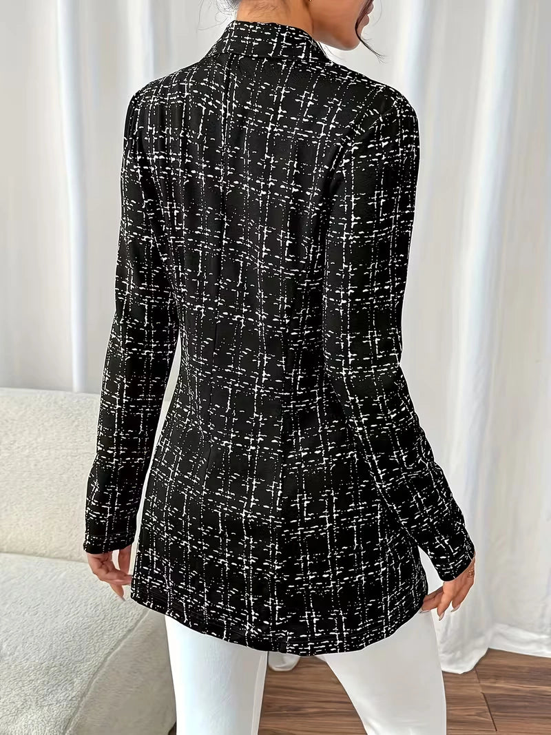 Blazer tweed à carreaux double-boutonnage long