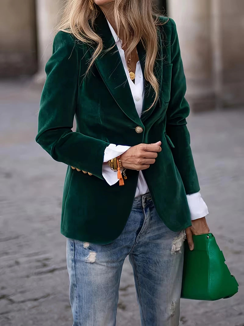 Blazer velours col tailleur bouton unique