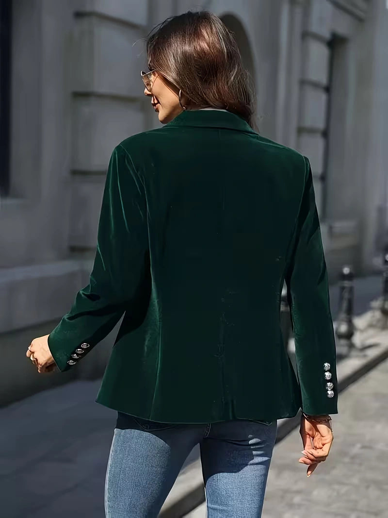 Blazer velours col tailleur bouton unique