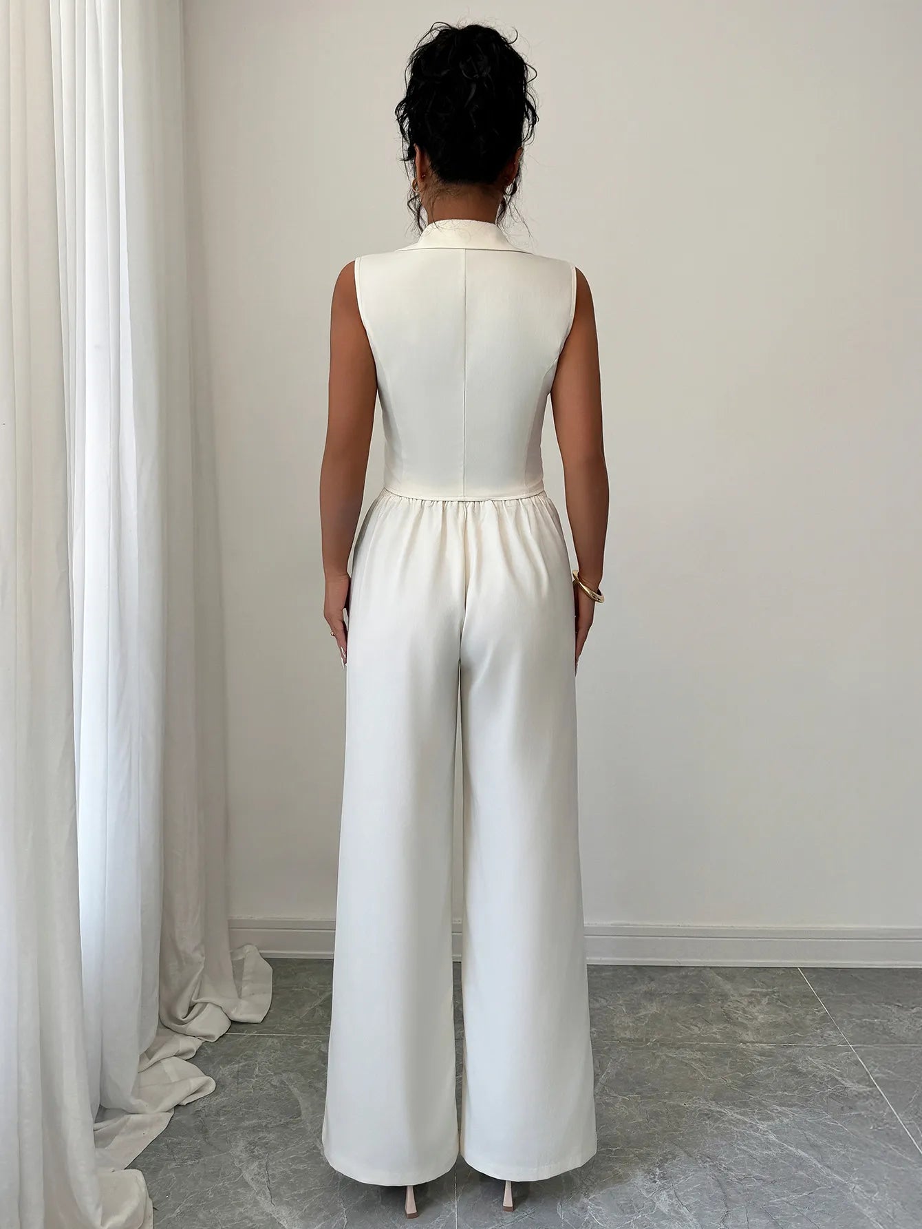 Ensemble Gilet Croisé & Pantalon Palazzo Écru