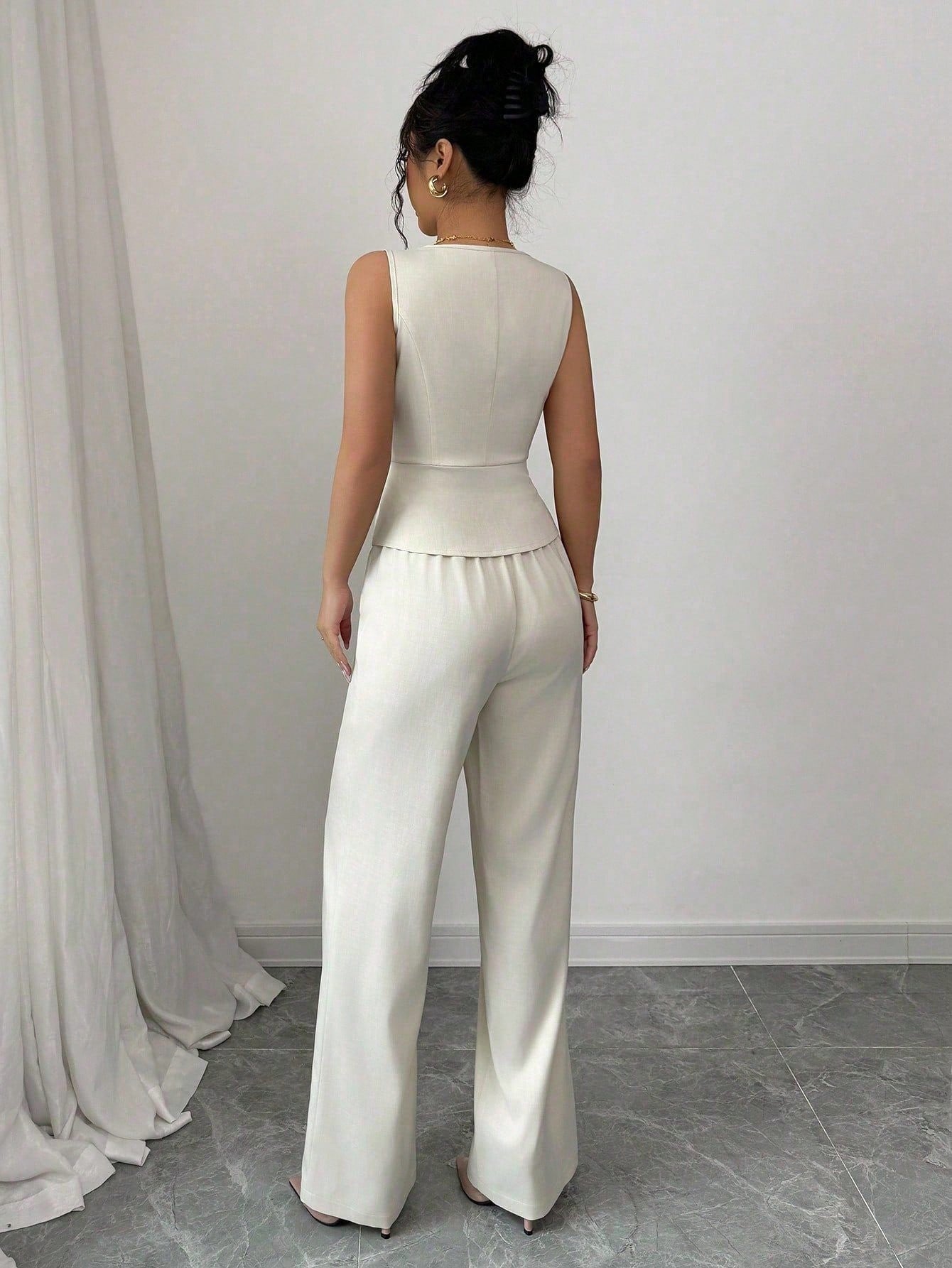 Ensemble Pantalon Col V Sans Manches