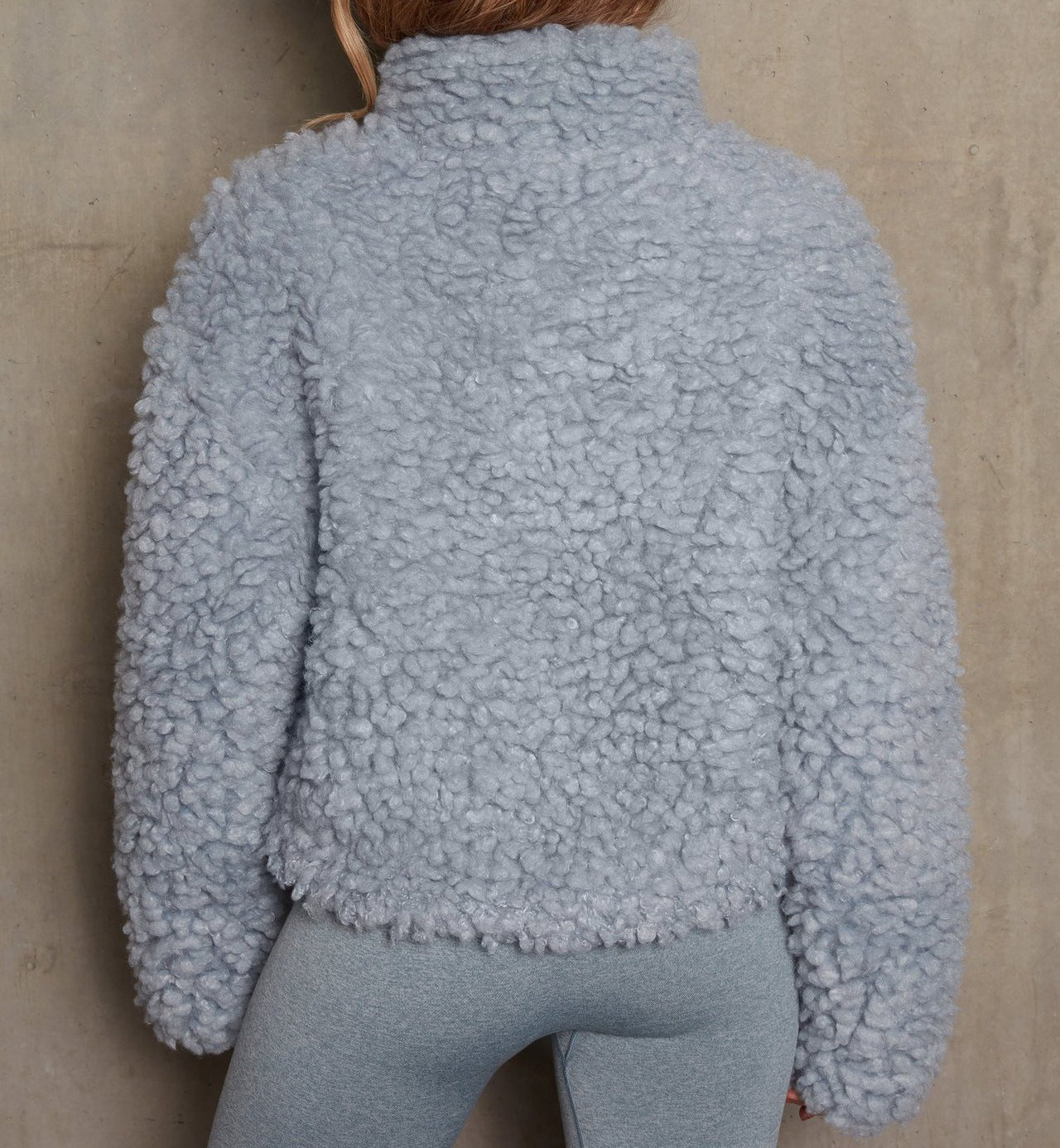 Veste teddy courte zippée col montant