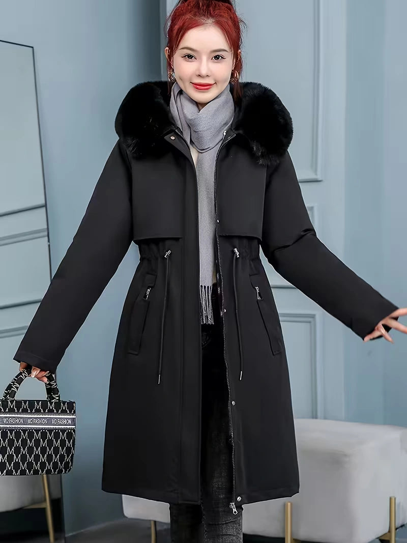 Parka longue capuche col fourrure amovible