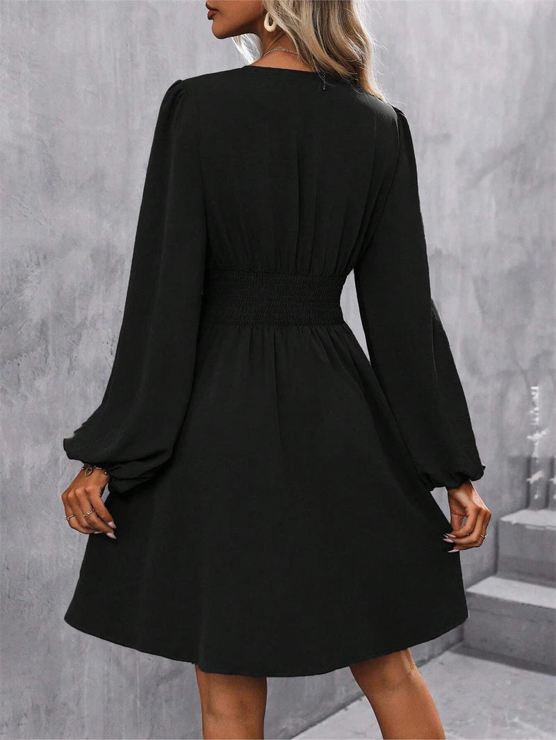 Robe portefeuille col V manches lanternes