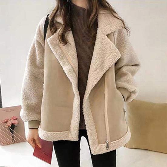 Veste suédine bouclette zippée ample courte