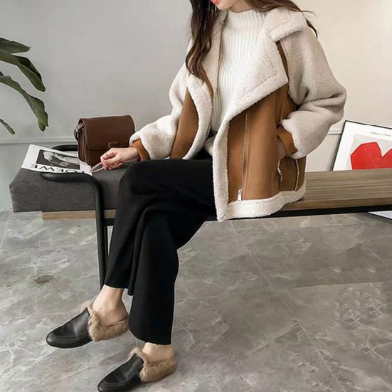 Veste suédine bouclette zippée ample courte