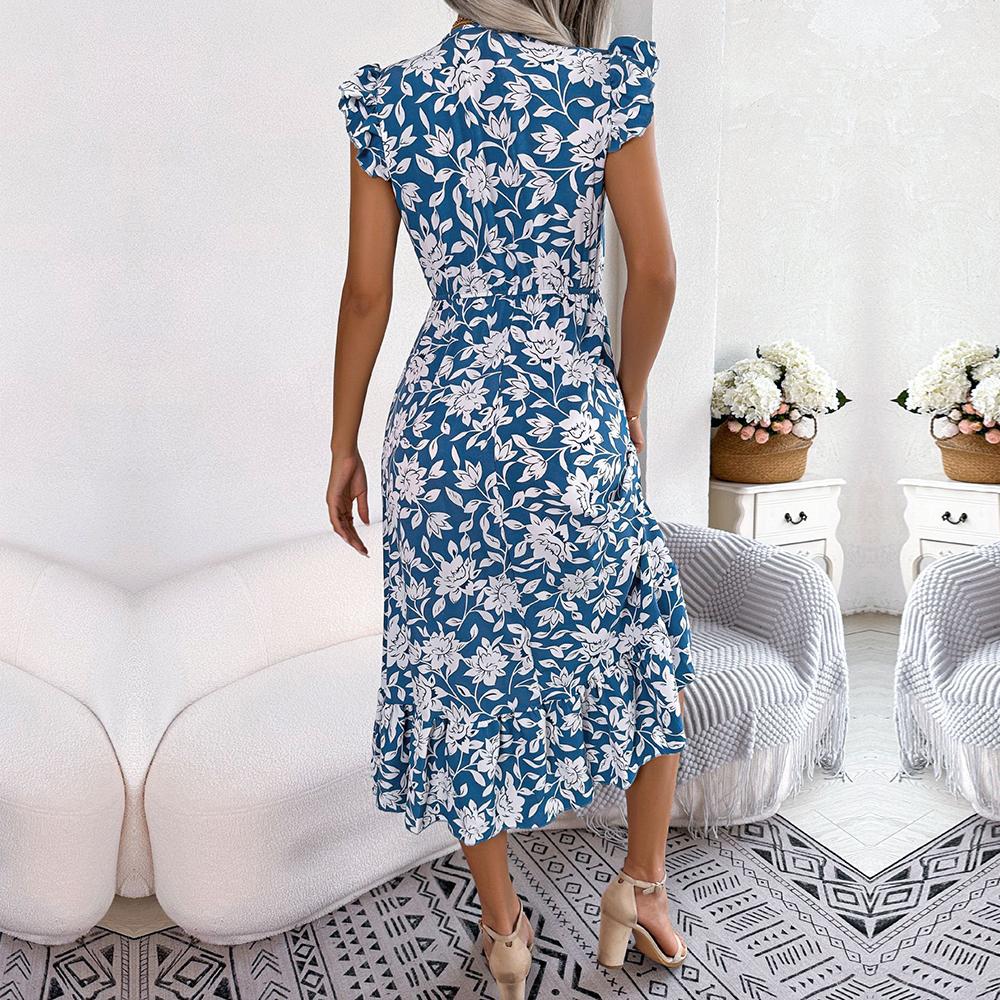 Robe mi‑longue col V imprimé floral