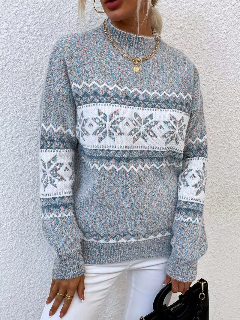 Pull nordique col montant à motif flocons de neige