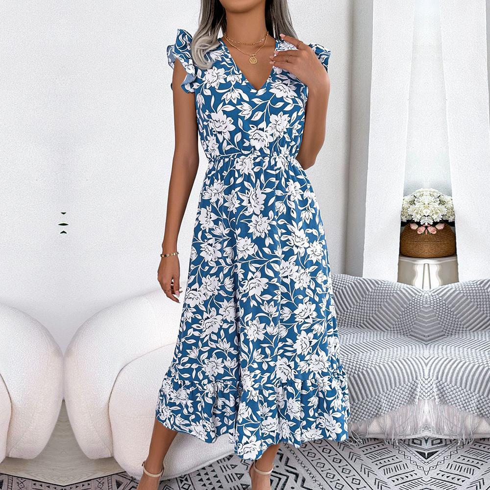 Robe mi‑longue col V imprimé floral