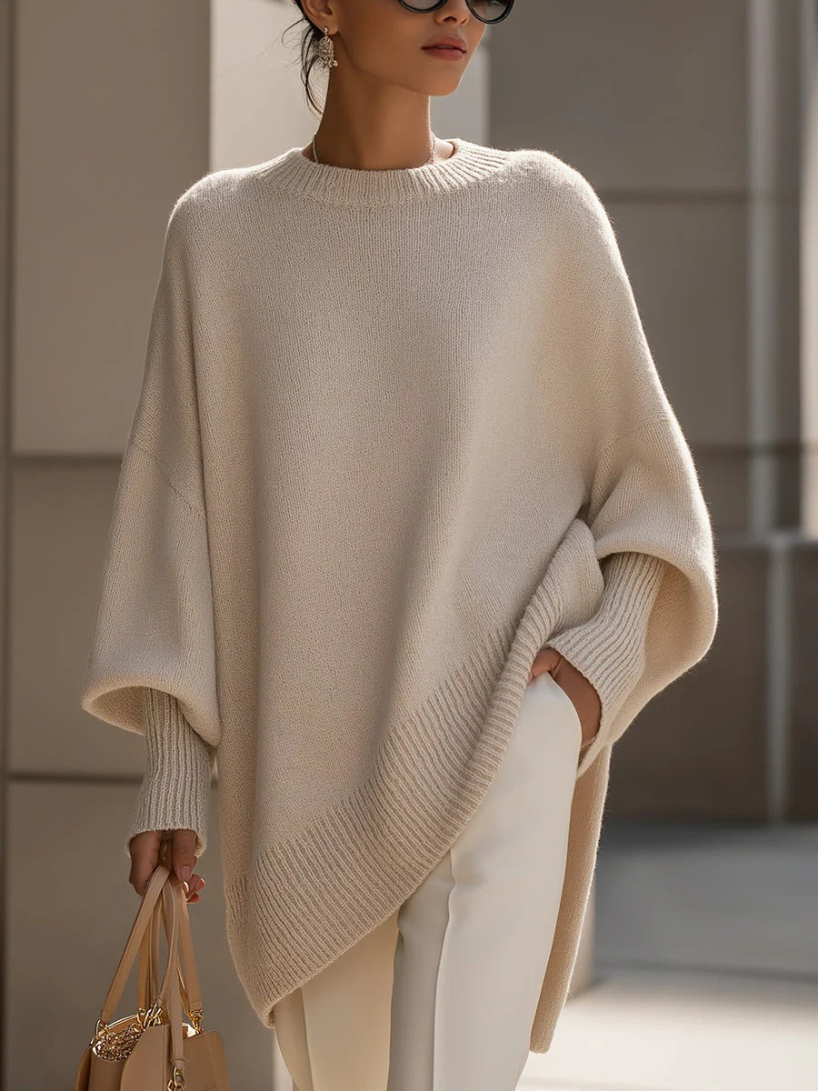 Pull-over ample à col rond et à manches longues pour femme, en maille épaisse, facile à assortir.