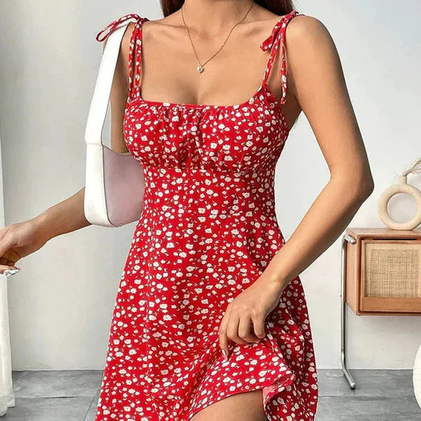 Guarujá - Robe Courte Fleurie Rouge