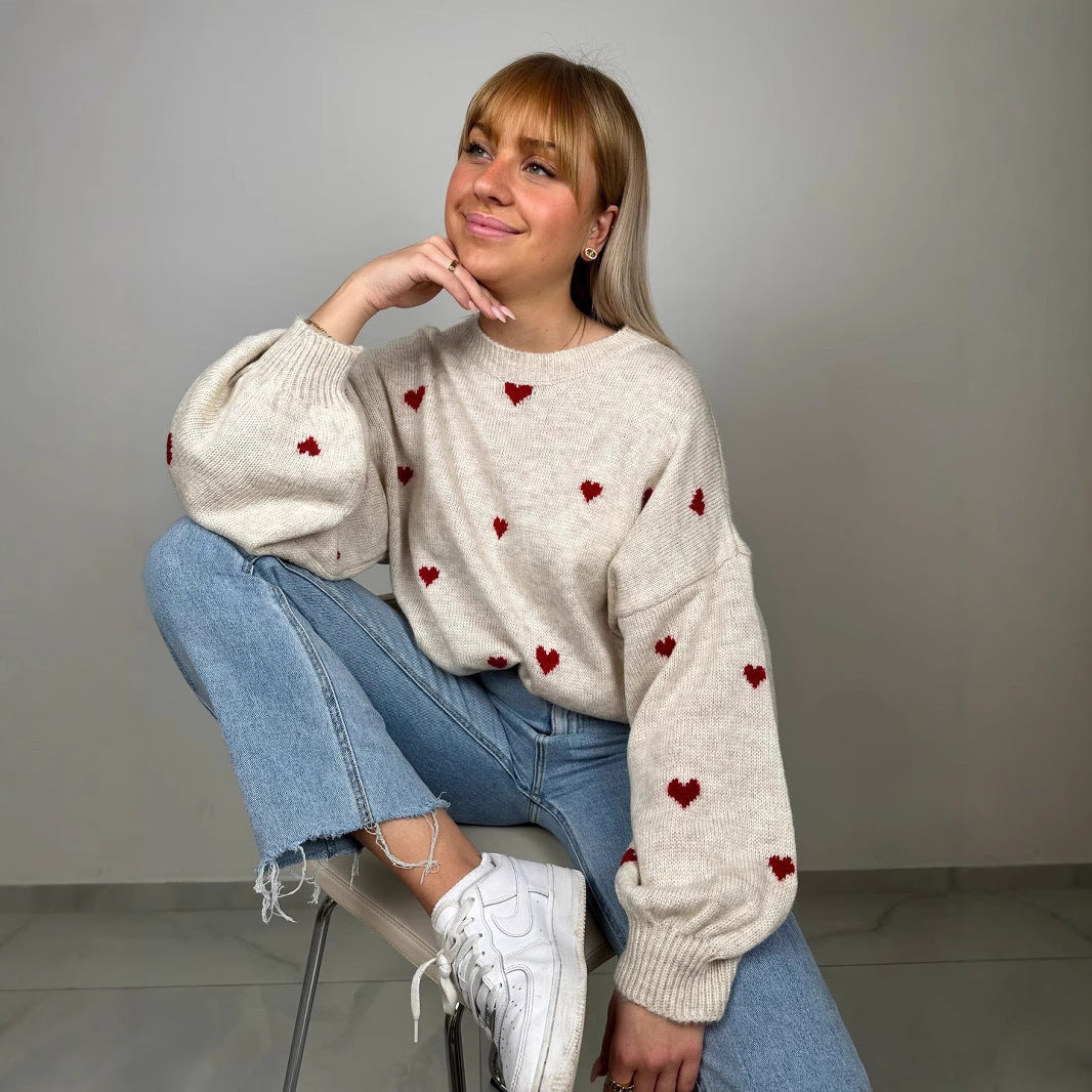 Haut Knitted Heart Manches Valissea Femme