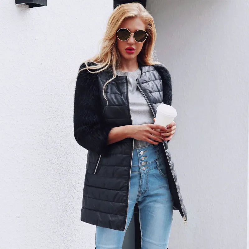 Veste Longue Similicuir & Fourrure