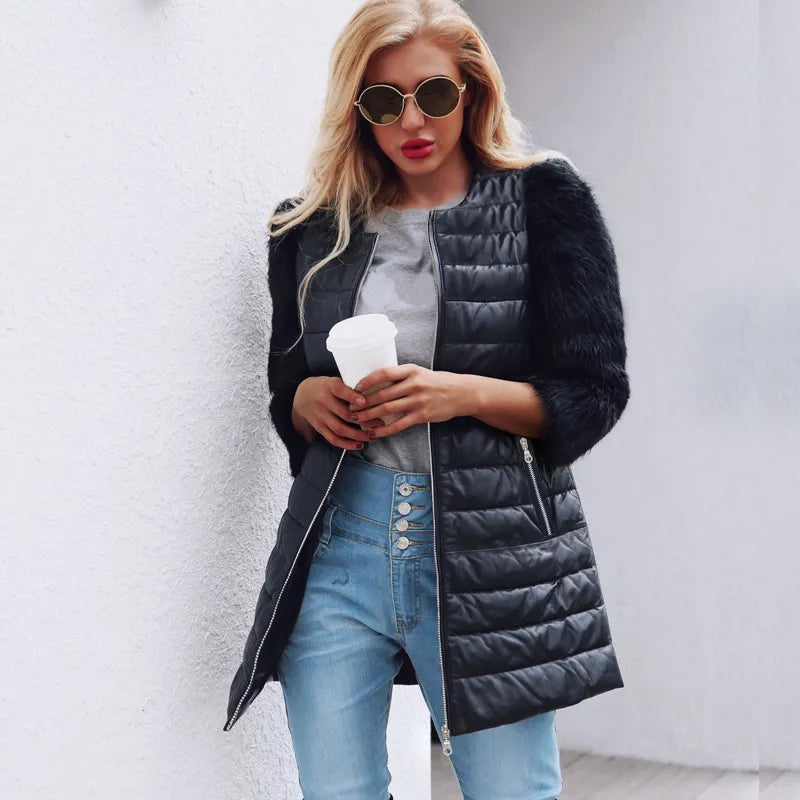 Veste Longue Similicuir & Fourrure