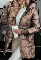 Parka longue brillante à capuche