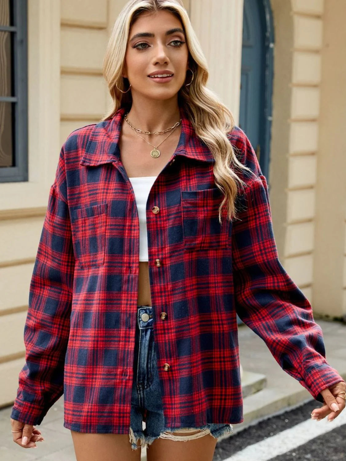Chemise boutonnée carreaux oversize