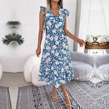 Robe mi‑longue col V imprimé floral