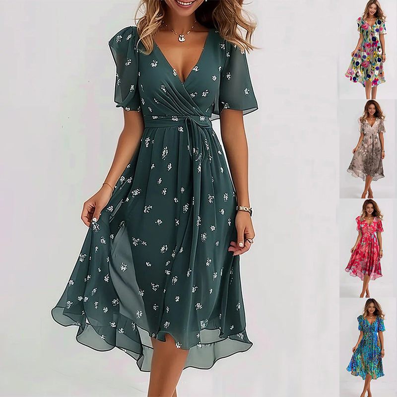 Robe Midi Portefeuille Fleurie