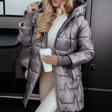 Parka longue brillante à capuche