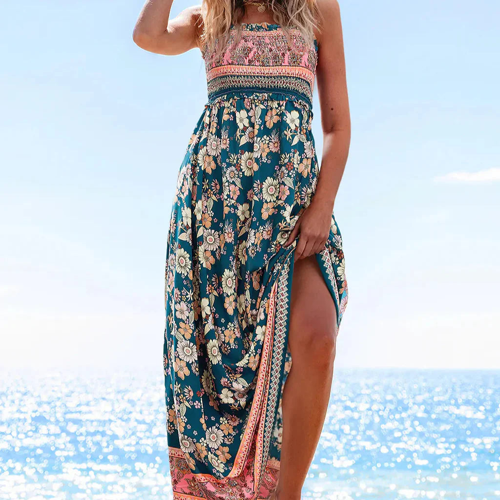 Robe Longue Florale à Col Carré