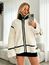 Veste aviateur teddy courte à boucles contrastées