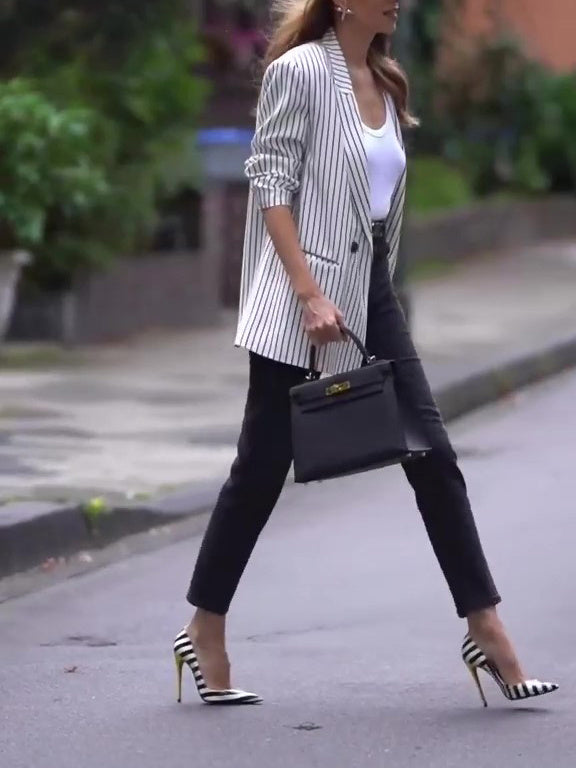 Blazer Rayé Coupe Droite