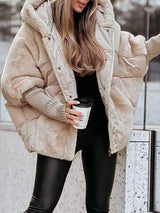 Manteau Patchwork Capuche Fourrure Coupe Ample
