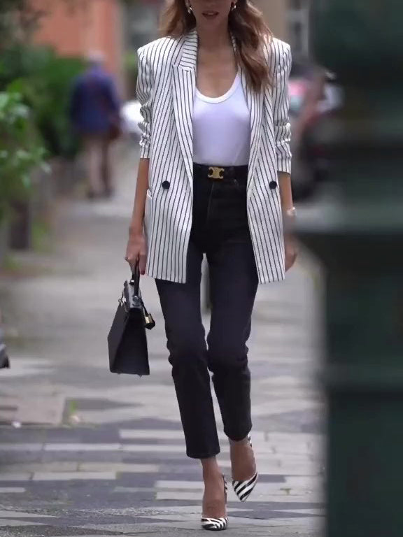 Blazer Rayé Coupe Droite