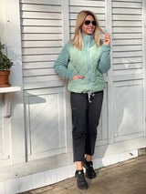 Veste Matelassée Col Montant Patchwork Tricot