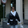 Manteau ceinturé cuir effet mouton oversize