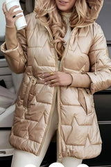 Parka longue brillante à capuche