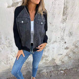 Veste Denim Manches Tricotées
