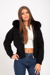 Veste Tricotée Zippée Capuche Fourrure