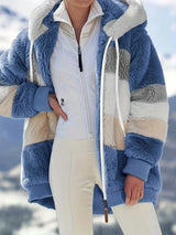 Veste teddy multicolore à capuche zippée