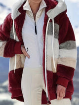 Veste teddy multicolore à capuche zippée