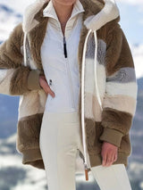 Veste teddy multicolore à capuche zippée