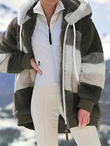 Veste teddy multicolore à capuche zippée