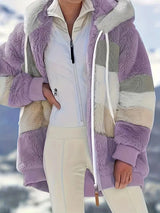 Veste teddy multicolore à capuche zippée