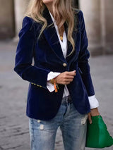 Blazer velours col tailleur bouton unique