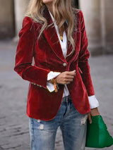 Blazer velours col tailleur bouton unique