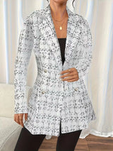 Blazer tweed à carreaux double-boutonnage long
