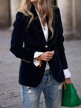 Blazer velours col tailleur bouton unique