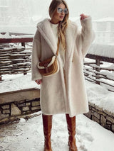 Manteau teddy long oversize col revers