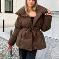 Doudoune ceinturée col oversize