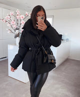 Doudoune ceinturée col oversize